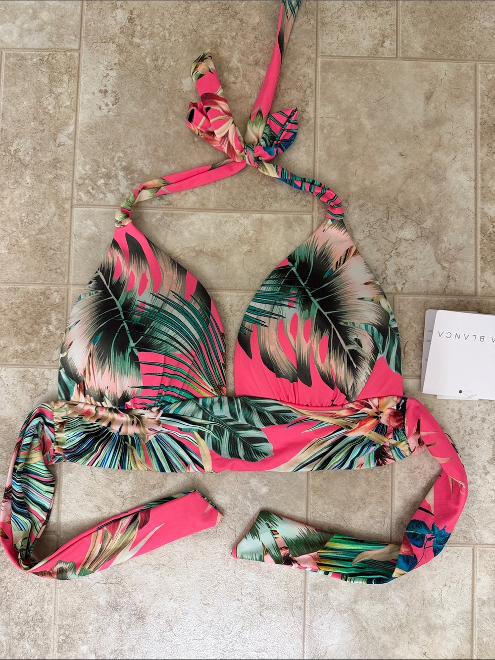 La Blanca Pink Tropical Halter Bikini Top